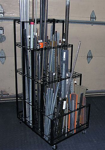 there is a rack with many different items in it