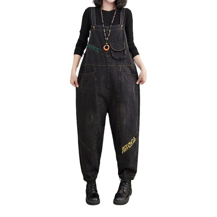 Introducing our 2023 Autumn Collection ââ‚?a mix of street-style and grunge with our fashion Women's Jeans Jumpsuit! Perfect for the fashion-forward and effortlessly chic. this jumpsuit guarantees to make a statement.Why You'll Love ItThis jumpsuit features stylish embroidery. a loose fit. and suspenders closure ââ‚?giving off a timelessly cool vibe. The distressed pattern brings a raw. unfiltered essence. while ensuring a snug fit. Plus. the durable denim fabric ensures a long-lasting look and Trendy Black Denim Overalls, Spring Black High Waist Denim Jumpsuit, Spring Black High-waist Denim Jumpsuit, Spring High Waist Black Denim Jumpsuit, Spring High-waist Black Denim Jumpsuit, Casual Black High-waist Denim Jumpsuit, Black High Waist Casual Denim Jumpsuit, Black High-waist Denim Jumpsuit Casual, Non-stretch Overalls For Fall