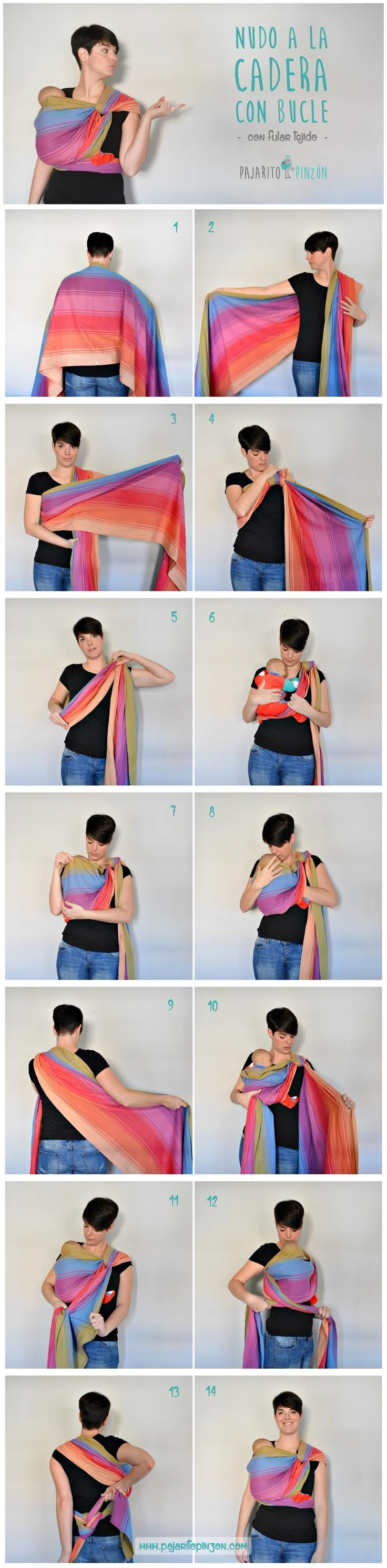 the instructions for how to tie a scarf with different colors and shapes, including pink, blue