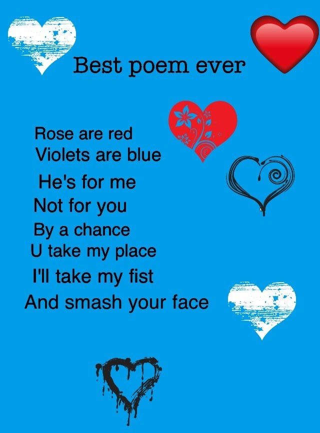 the poem is written in different languages on blue paper with hearts and other things around it