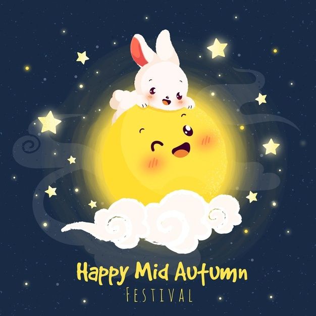 a cartoon rabbit sitting on top of a moon with the words happy mid autumn festival written below it