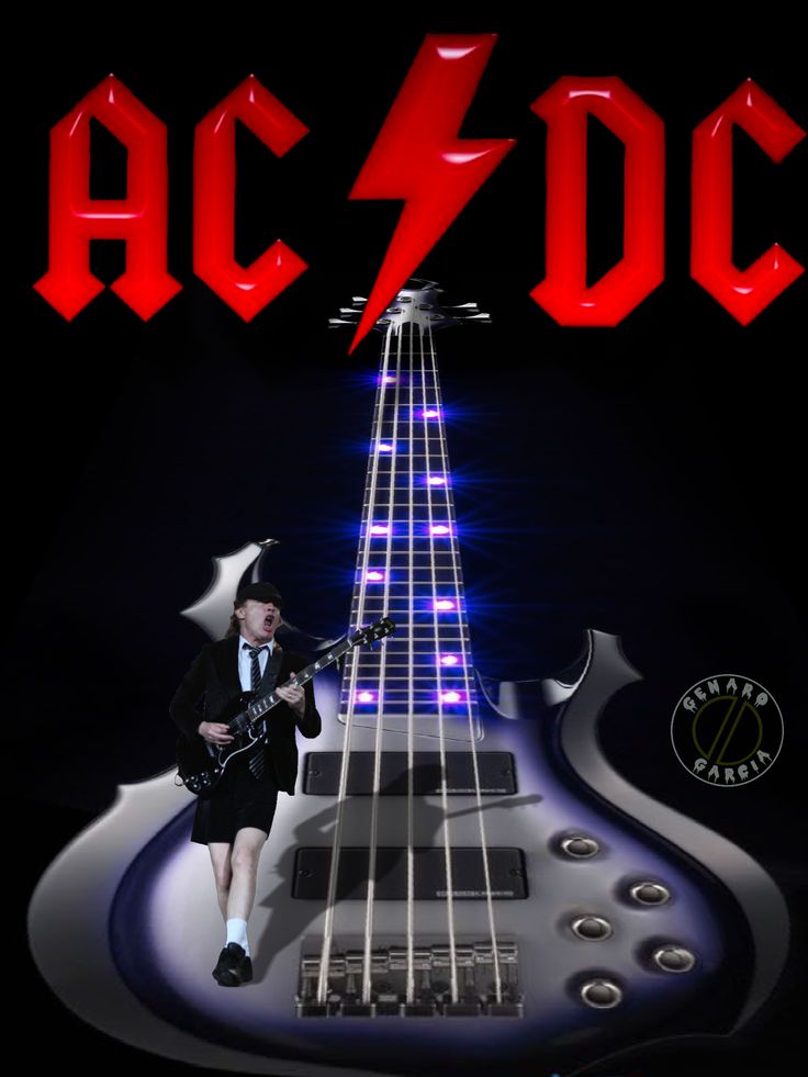 a man with a guitar in his hand and the words ac / dc on it