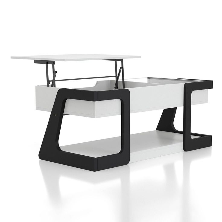 a white and black coffee table with two tables on each side, in front of a white background