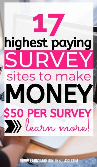 a woman is typing on her laptop with the words 17 highest paying survey sites to make money