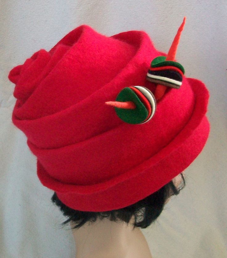 Simply Red Felt Hat | by Suzanne Higgs, feltmaker Red Hat Club, Head Warmers, Felted Hats, Felting Art, Hat Club, Felt Yarn, Felt Hats, Recycled Clothing, Types Of Hats