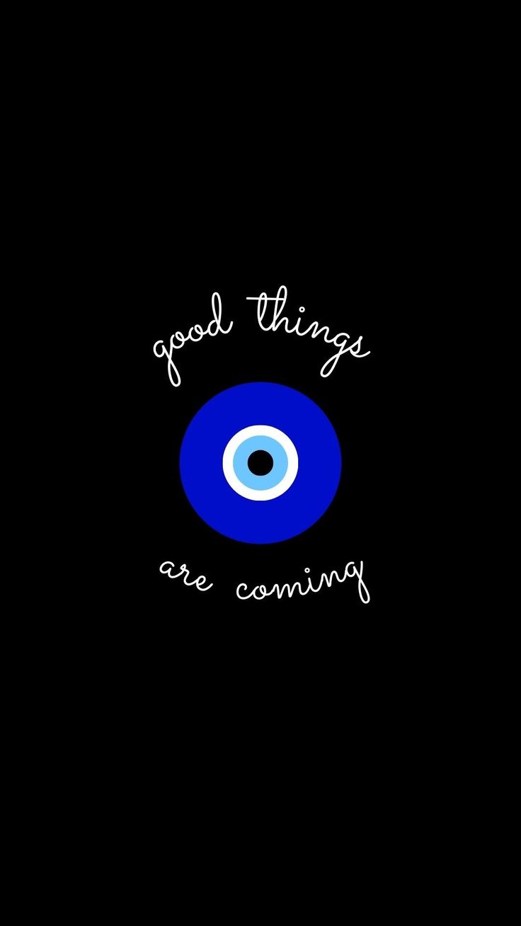 an evil eye with the words, good things are coming up in white lettering on a black background