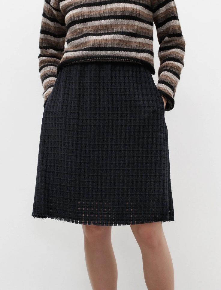 Hache Audrey Skirt Navy and Black – Neighbour Audrey Skirt, D Love, Check Fabric, A Line Skirt, A Line Skirts, Hosiery, A Line, Wool, Skirt