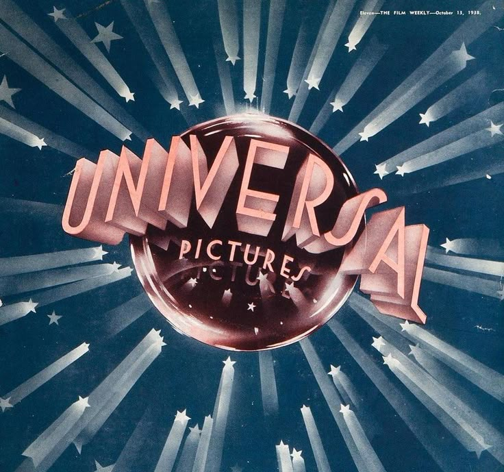 an advertisement for universal pictures with stars in the sky and sunbursts behind it