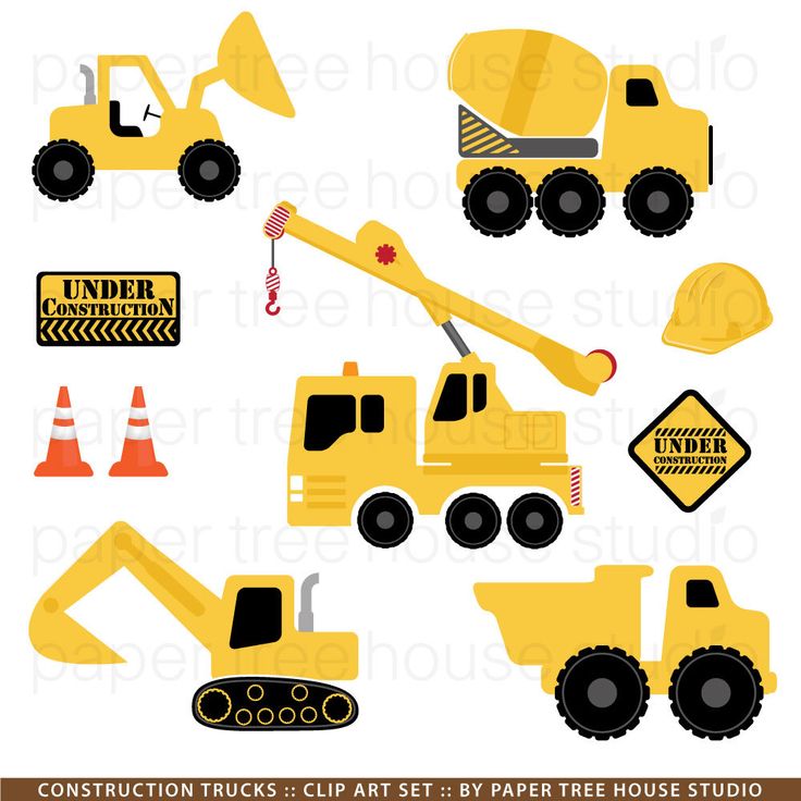 construction trucks clipart set with free printables on the front, back and sides