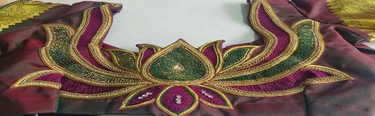 Lotus Aari Work, Hand Embriodary, Blauj Design, Aari Work Designs, Blouse Designs For Back, Normal Blouse, Blouses Work, Stitching Designs, Latest Blouse Designs