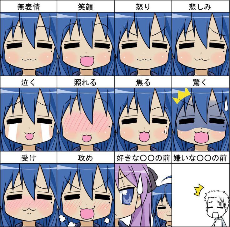 an anime character's facial expressions are shown in different ways