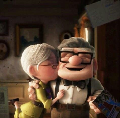 an older couple kissing each other with the caption i want someone to love me like card loved eliie