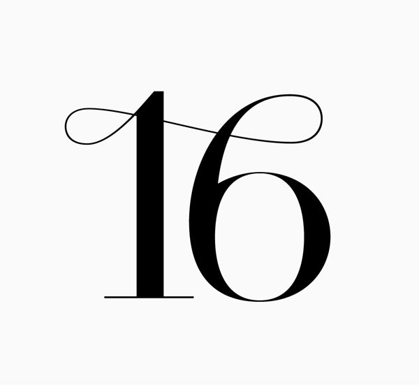 the number sixteen is written in black on a white background