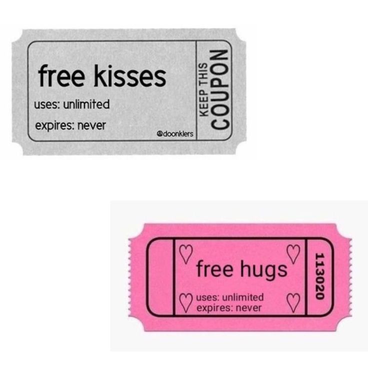 two pink tickets with free kisses on them