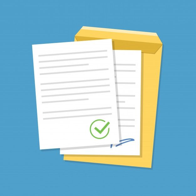 two yellow folders with check mark and tick symbol on blue background, flat design