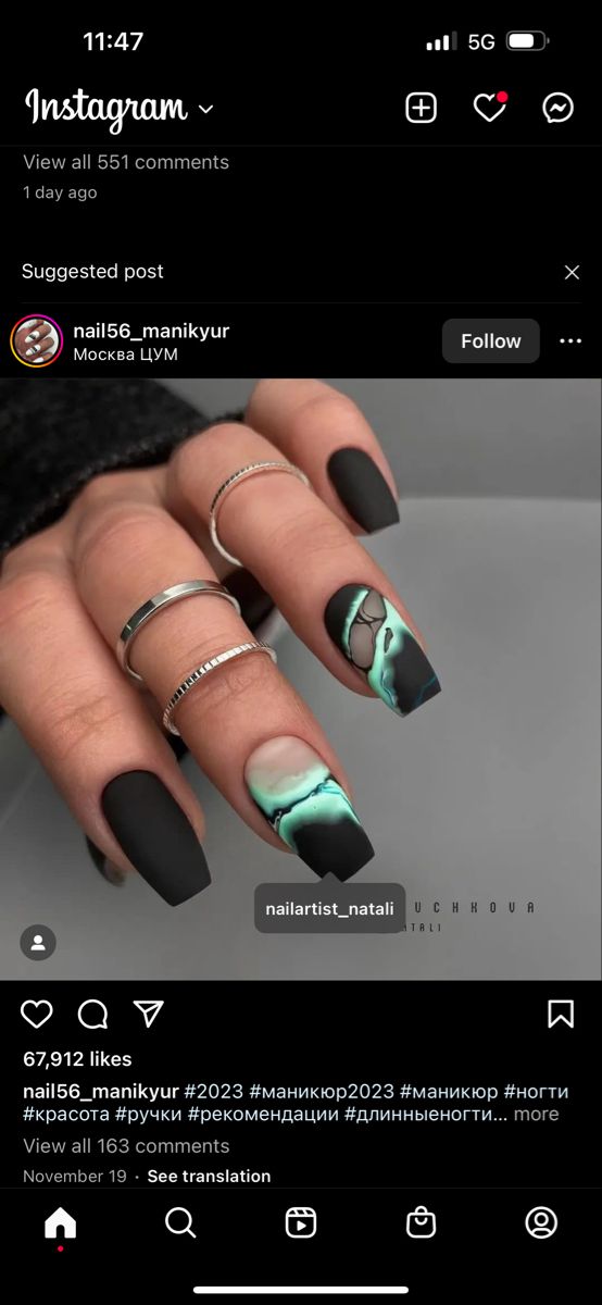 Blue And Black Nails Designs Short, Black And Turquoise Nail Designs, Lightnight Bolt Nails, Storm Nails Design, Stormy Nails, Black And Turquoise Nails, Turquoise And Black Nails, Lightening Nails, Black And Blue Nail Ideas