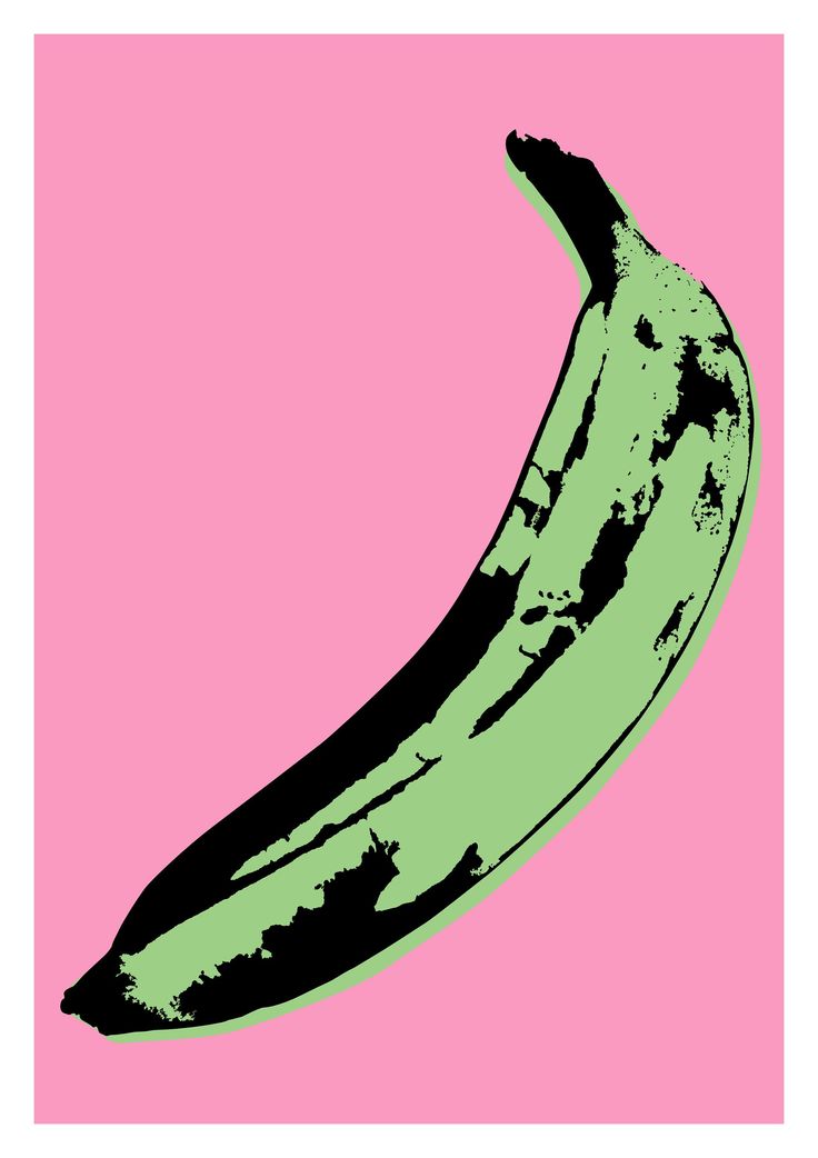 a green and black banana on a pink background