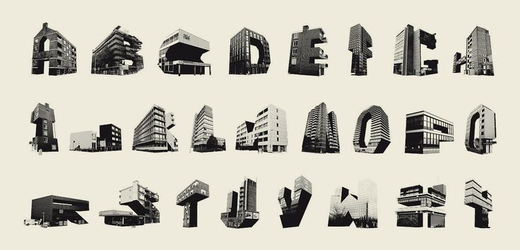 the letters are made up of buildings and numbers in black and white, including one for each letter