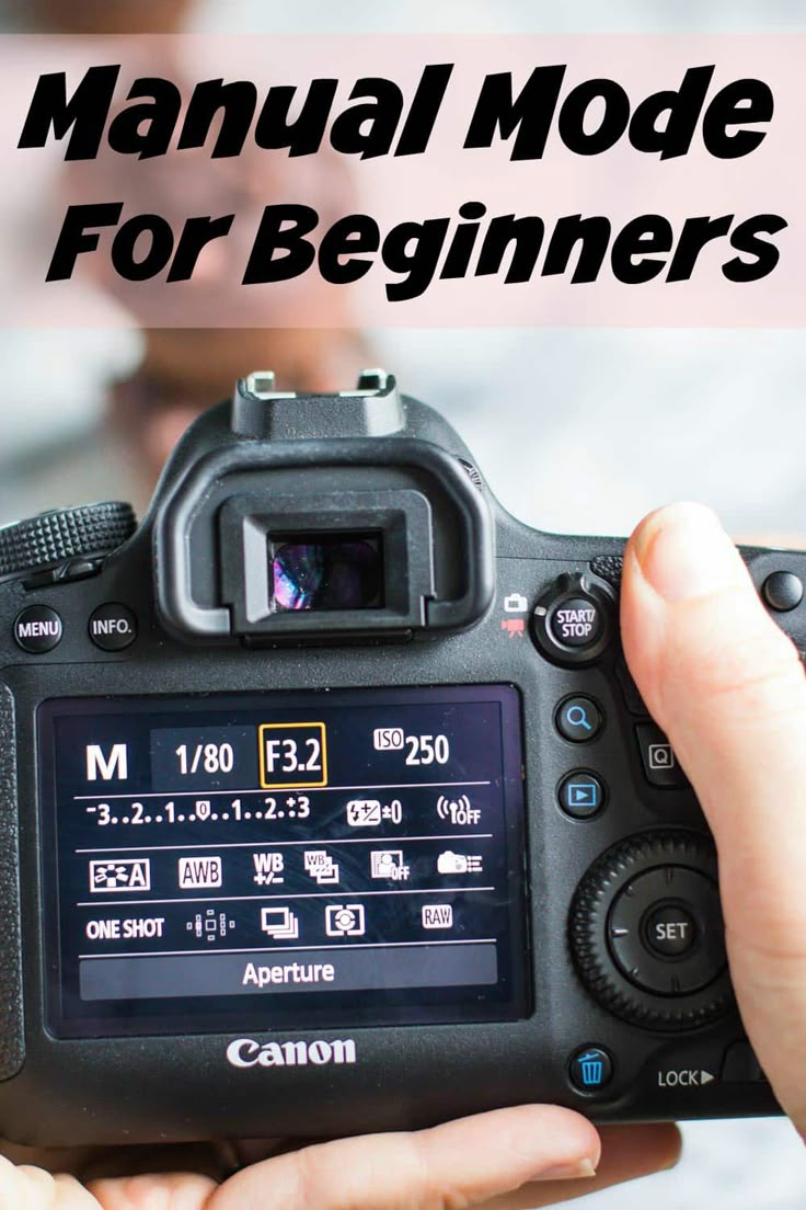 a person holding up a camera with the words manual mode for beginners