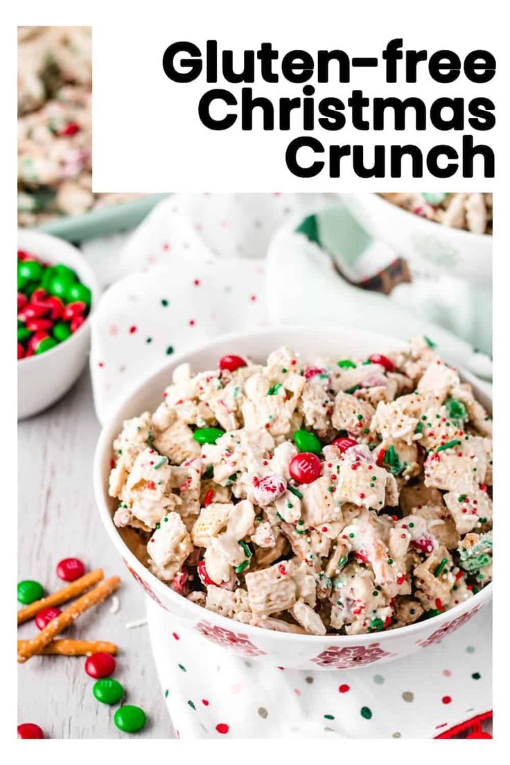 a white bowl filled with christmas cereal next to candy canes