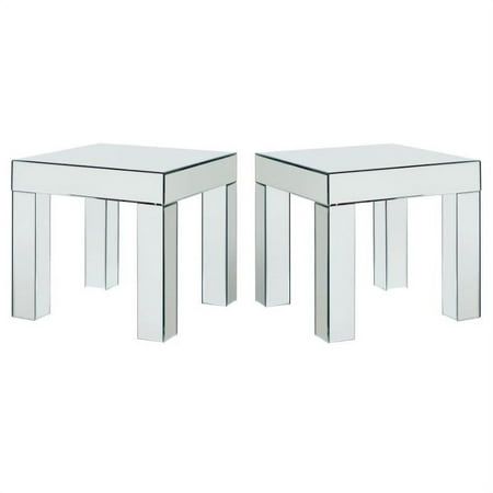 pair of mirrored end tables with chrome legs