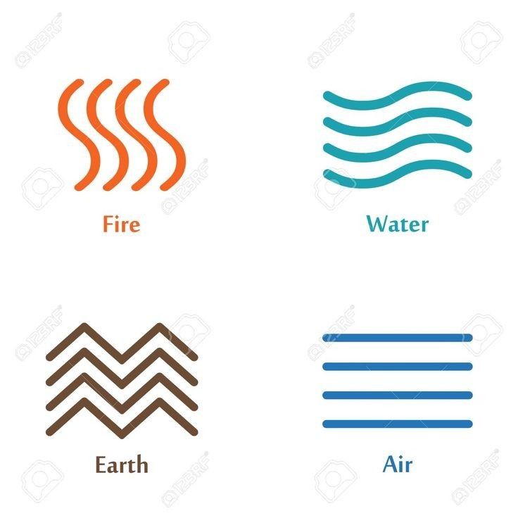 four different types of water and air logos on white background with blue, green, orange, and red colors