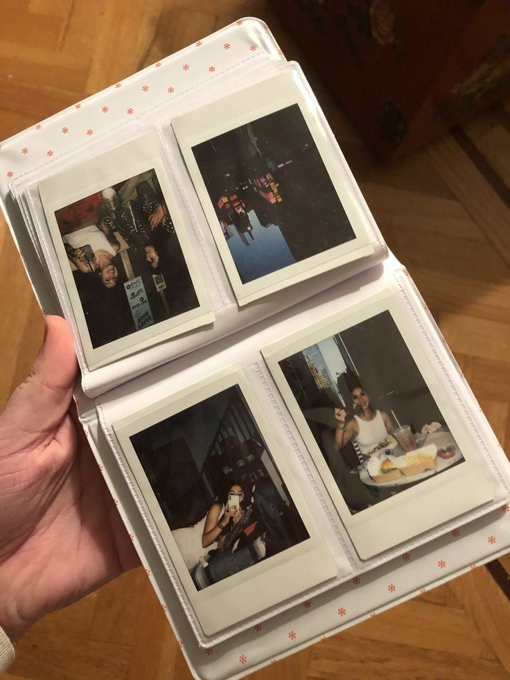 four polaroid photos are stacked on top of each other