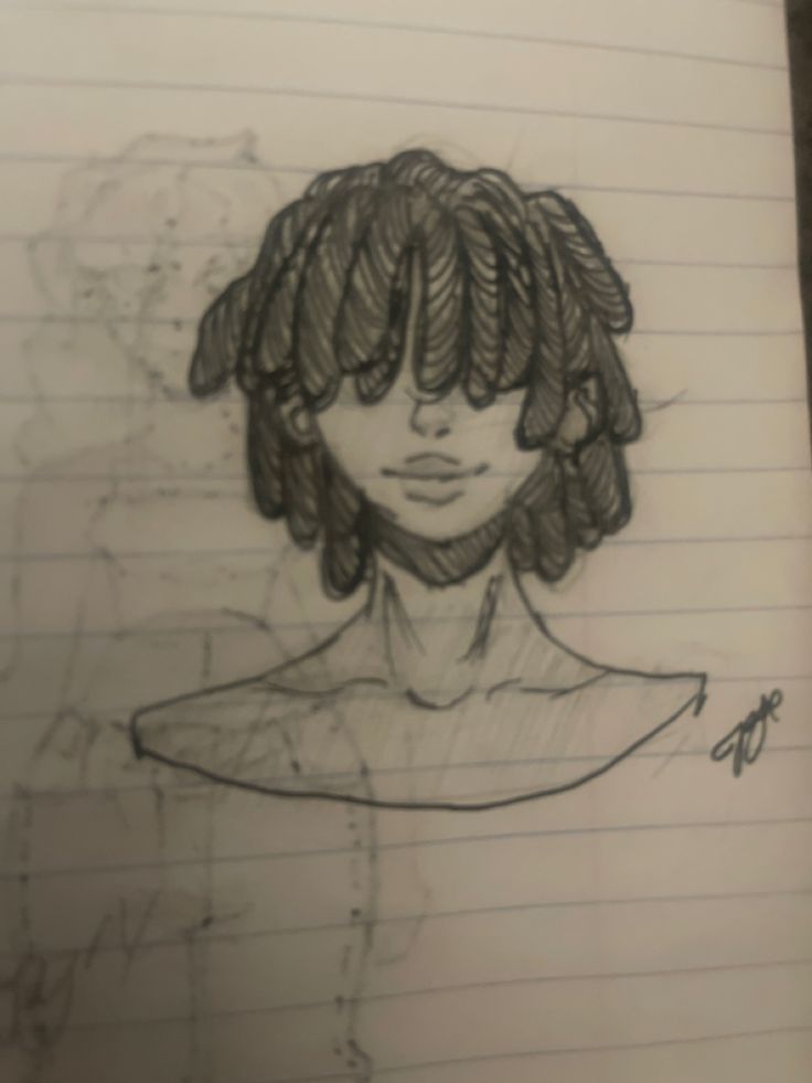 a drawing of a girl with braids on her head and hair in the background