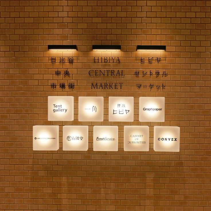 a brick wall with several lights on it and the words china central market written in chinese