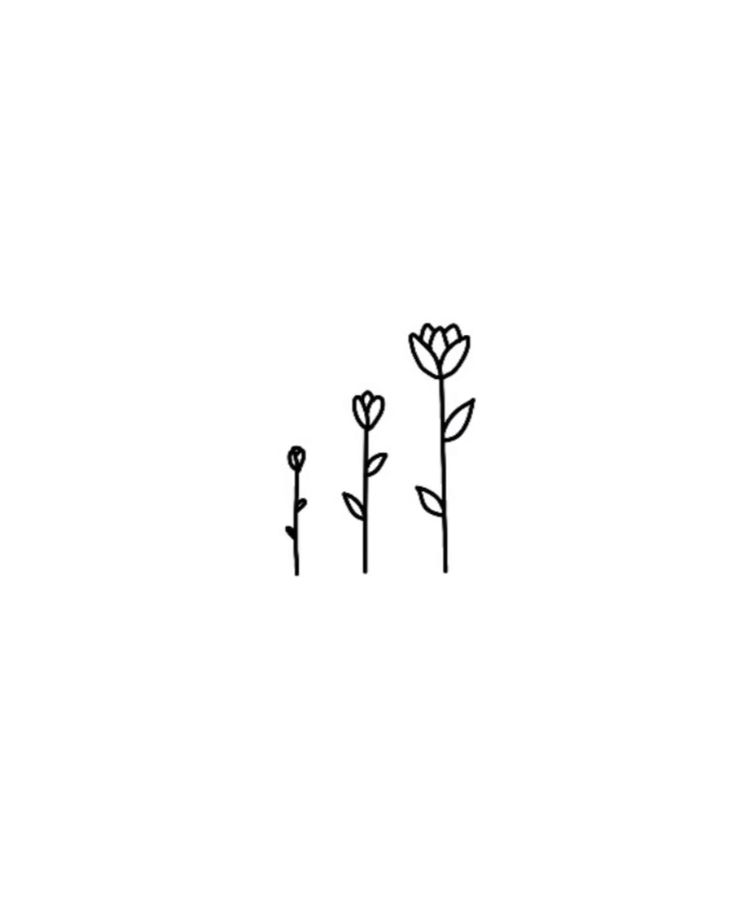 three black and white flowers are in the middle of a line art drawing on paper