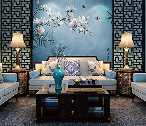 Amazon.com: Murwall Floral Wallpaper Vintage Flower Wall Mural Magnolia Blossom Wall Art Asiatic Home Decor Living Room Bedroom: Handmade Floral Art Wallpaper, Asian Decor Living Room, Asian Bedroom Decor, Asian Bedroom, Chinese Style Interior, Asian Inspired Decor, Asian Interior Design, Deco Zen, Chinese Interior