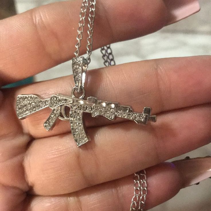 Nwot Cute Blinged Out Rifle.. His Or Her.. Comes With Silver Chain That Can Be Changed Out If You Want To Put It On Something Else 18-20” Chain Silver Y2k Jewelry, Iceout Jewelry, Ak47 Necklace, Bling Accessories, Dope Jewelry Accessories, Necklaces Women, Y2k Accessories, Women Chain, Chain Women