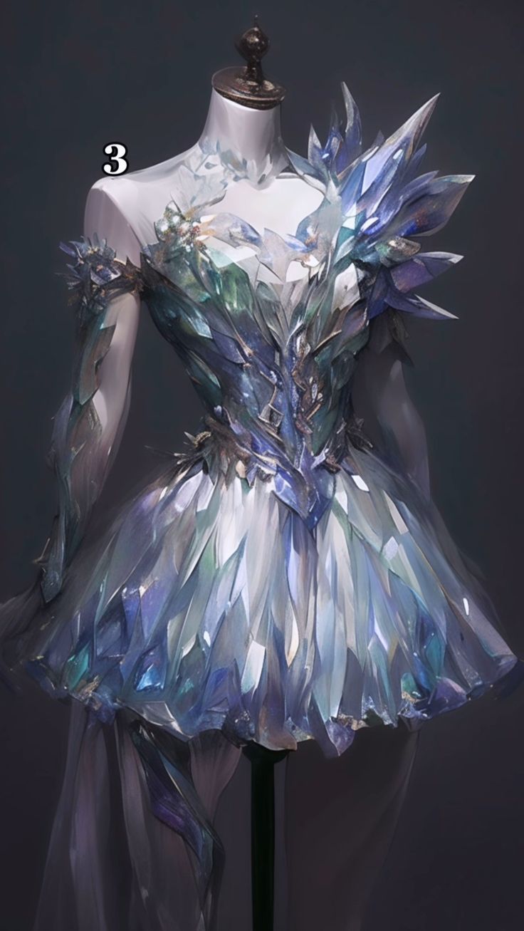 Bird Fashion Design, Lightning Inspired Fashion, Crystal Core Aesthetic Outfit, Crystal Dress Aesthetic, Crystal Inspired Fashion, Crazy Cool Outfits, Runway Fashion 2024, Crystal Outfits, Elements Outfit