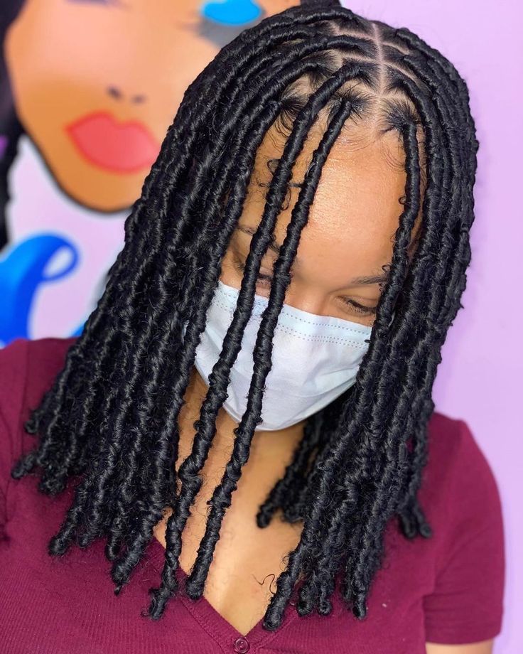 Beauty Depot on Instagram: “| @zoeysbeautyparlour So Pretty 🥰😍 I actually love the video 😍 swipe to see the video 🥰❤️😍. . . . They be so nice and soft and versatile…” Locs With Middle Part, Natural Hair Braids For Black Women, Simple Braiding Hairstyles, Loc Braids, Locs Hairstyles For Women, Fake Dreads, Short Box Braids Hairstyles, Crochet Hairstyles, Protective Hairstyles For Natural Hair