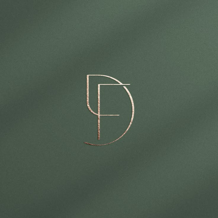 the letter p is drawn in gold on a dark green background with a thin line