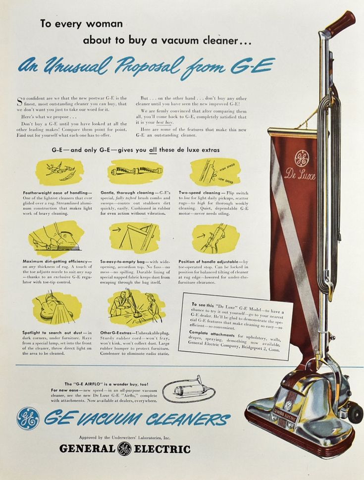 an advertisement for general electric vacuum cleaners with instructions on how to use the vacuum