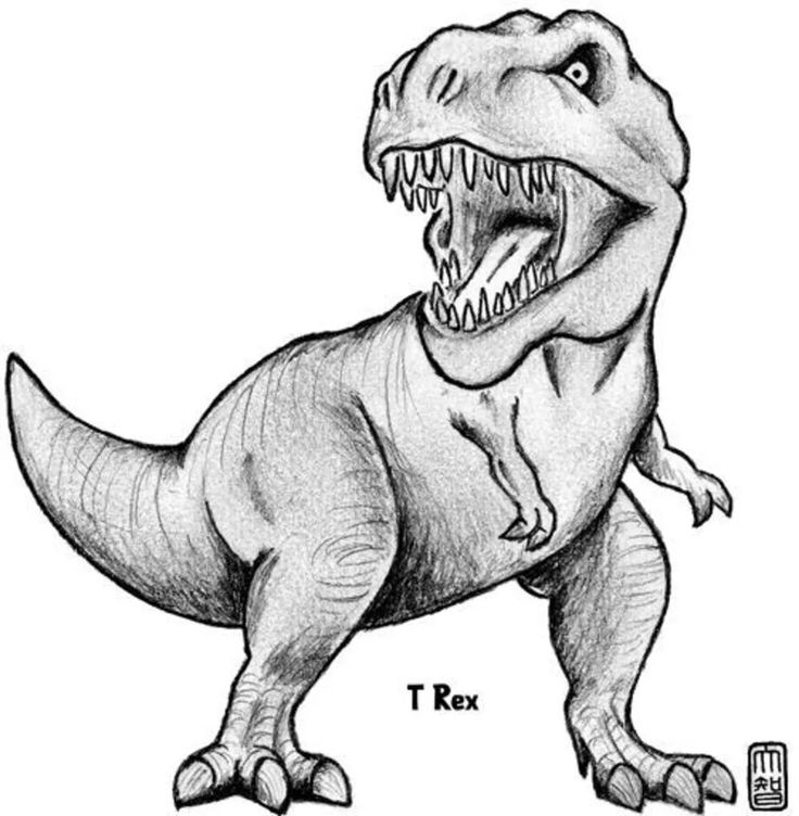 a drawing of a t - rex dinosaur with its mouth open