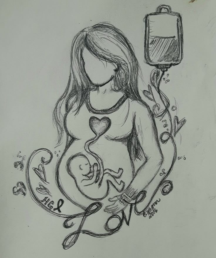 a drawing of a woman holding a baby in her arms with the word love written on it