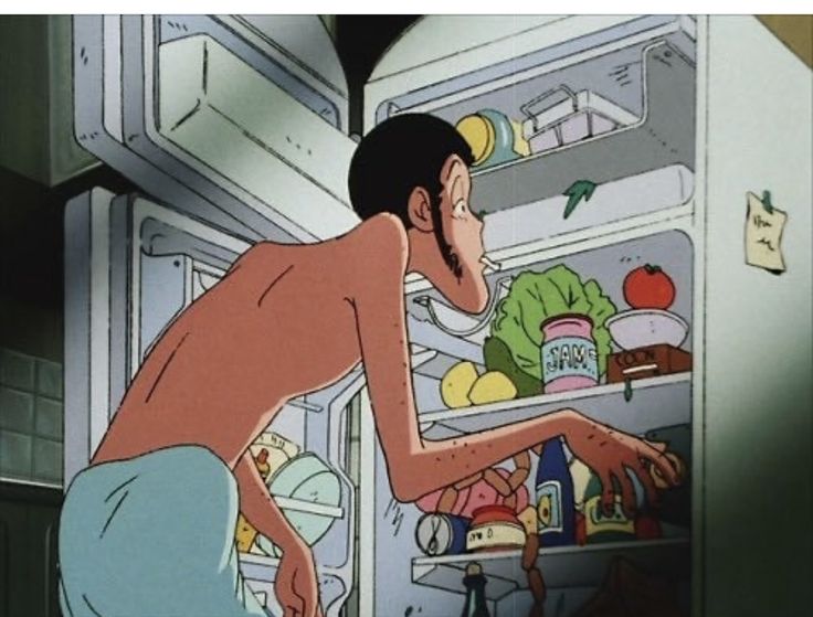 a man is looking into an open refrigerator in the cartoon, rick's adventures