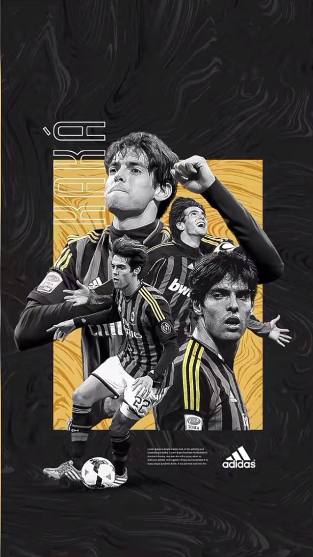 an image of soccer players in different poses on a black and yellow background with the words,