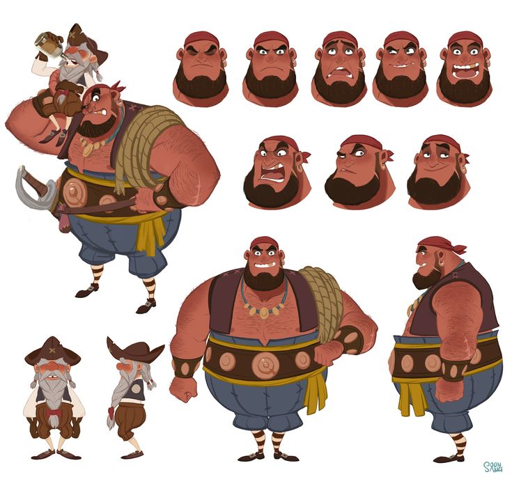 an animation character with many different facial expressions and hair styles, including beards and mustaches