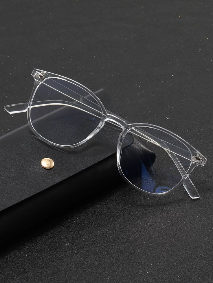 Clear  Collar     Embellished   Men Accessories Glasses Transparent Frame, Transparent Glasses Frames Men, Glasses Frames Ideas, Glasses Ideas Men, White Glasses Frames For Women, Frames For Glasses For Women, Transparent Glasses Aesthetic, White Glasses Aesthetic, Fake Glasses Aesthetic