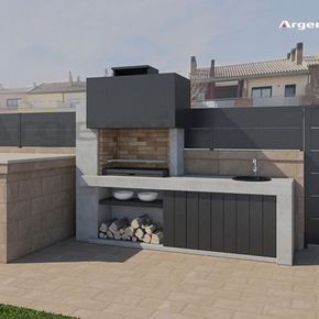 an outdoor kitchen is shown in this 3d image