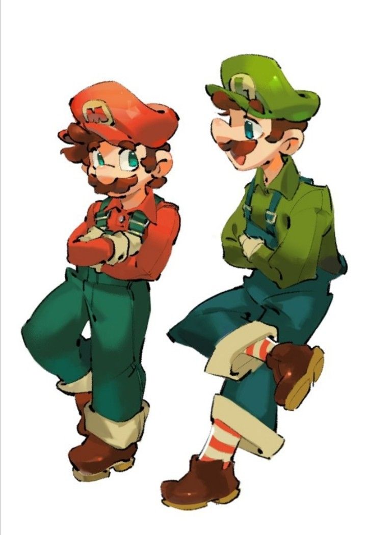 mario and luigi are sitting next to each other on their knees, both ...