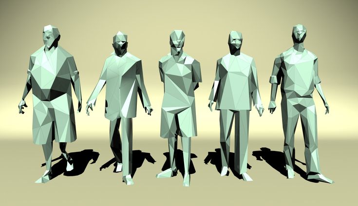 a group of people standing next to each other in low poly style clothing and headgear