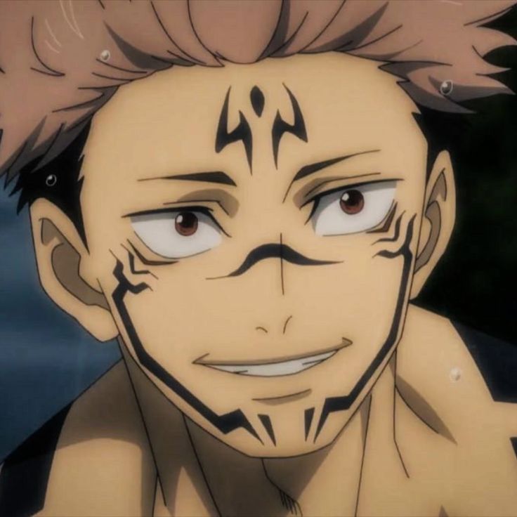 an anime character with black and white face paint on his face looking at the camera