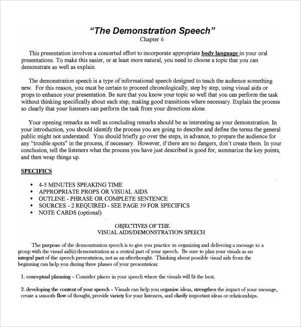 a paper with the words'the demonstration speech '