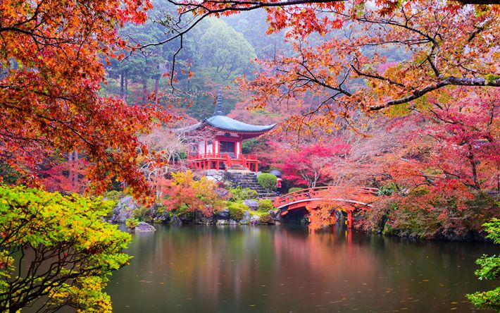 Download wallpapers Japan, autumn, park, lake, forest for desktop free ...