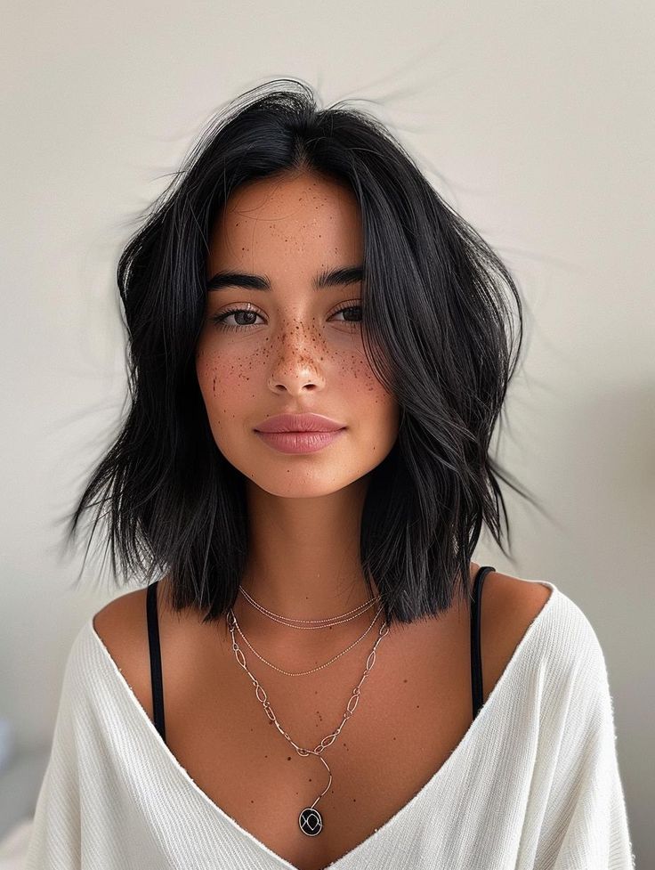 Lob Haircut 2024: Trendy and Versatile Styles for Every Hair Type Cute Short Brunette Hair, Haircute Woman 2024, Different Haircuts For Short Hair, Fine Hair Long Bob, Trend Haircut 2024, Short Hair Cuts Ideas For Round Faces, Lob Haircut 2024, Dark Lob Haircut, Bob Haircut 2024 Trends