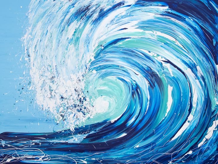 a painting of a blue wave in the ocean